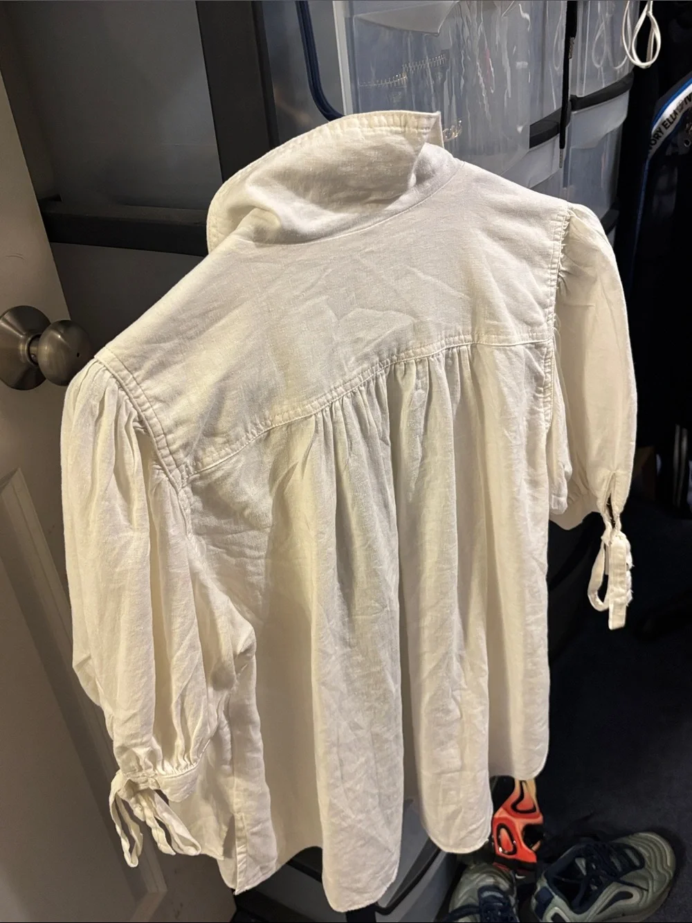 Free People Cream Button-Front Puff Sleeve Blouse